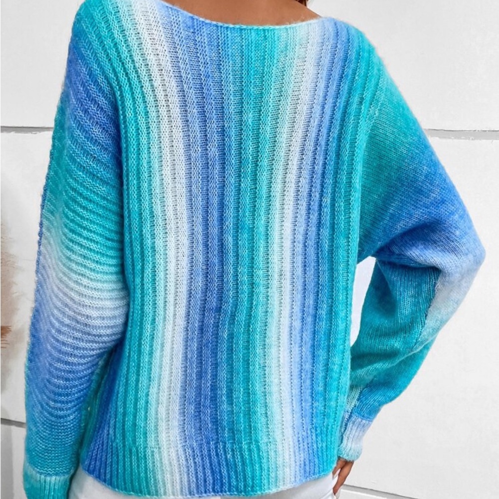 Aqua Ombre Off-the-Shoulder Sweater - Picture 2 of 5